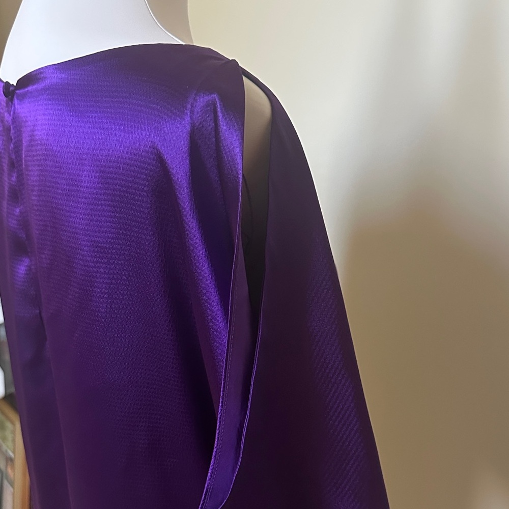 Aidan Mattox Purple Satin Dress- Open Shoulder Cocktail Party Dress Evening - Picture 4 of 5